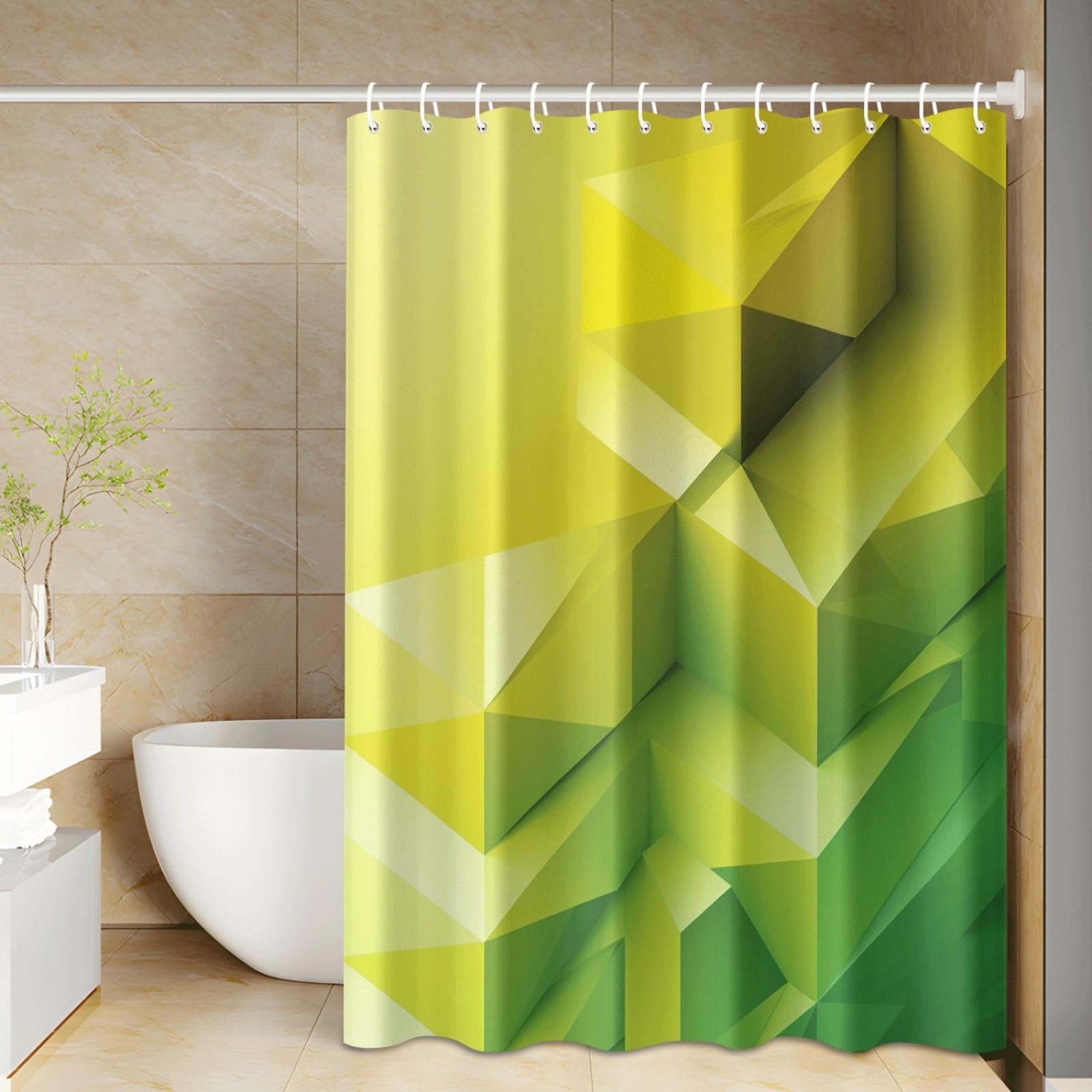 Cortina de Ducha Geométrico Verde Cortina Baño Antimoho Impermeable Tela Poliéster Lavable para Familiar Bañera Dormitorio Hotel Reutilizable Cortinas Ducha (180x220cm)