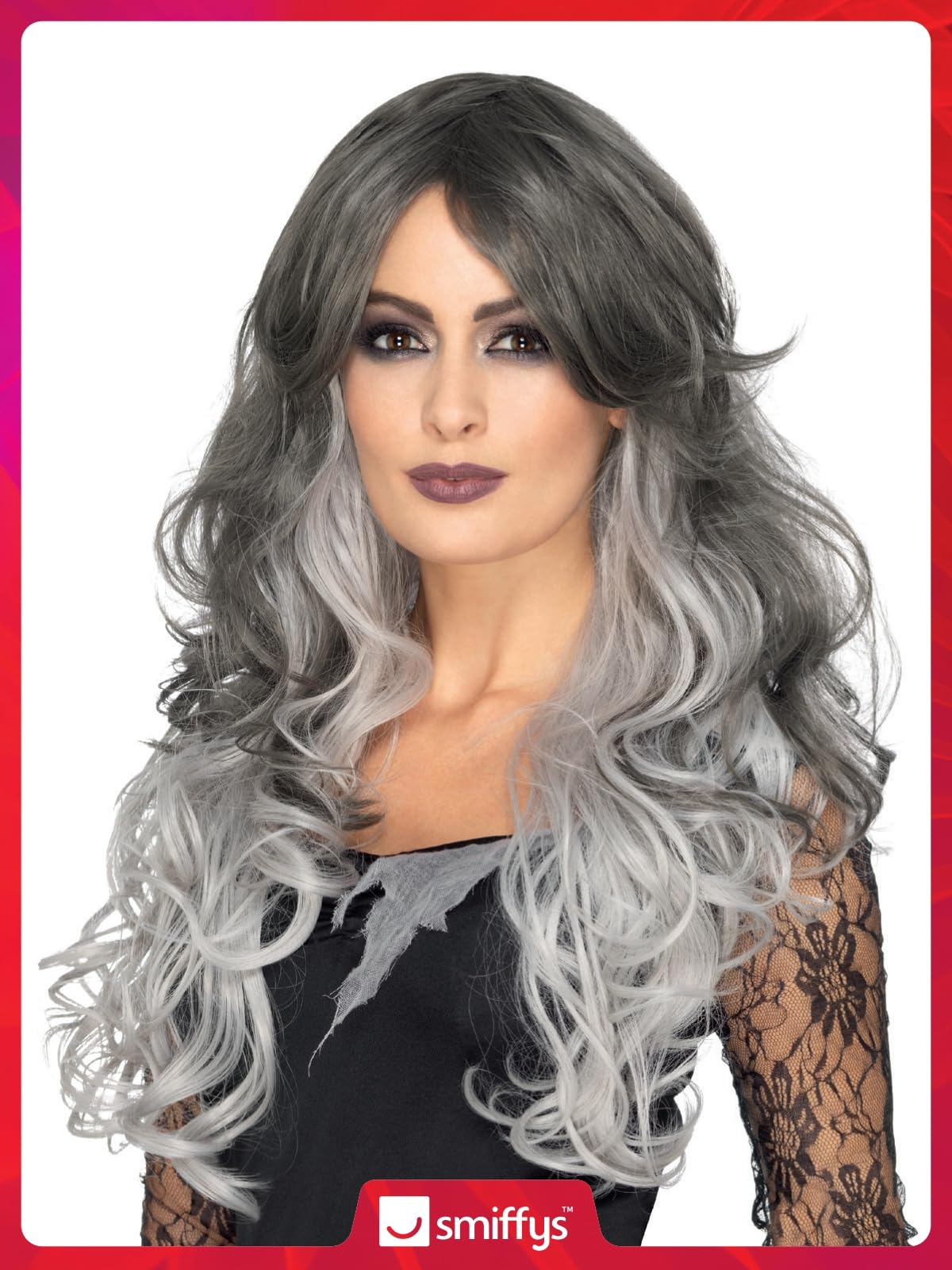 Smiffys Deluxe Gothic Bride Wig, Grey Heat Resistant/Styleable, Halloween Fancy Dress Accessory, Halloween Dress Up Wigs - Image 2