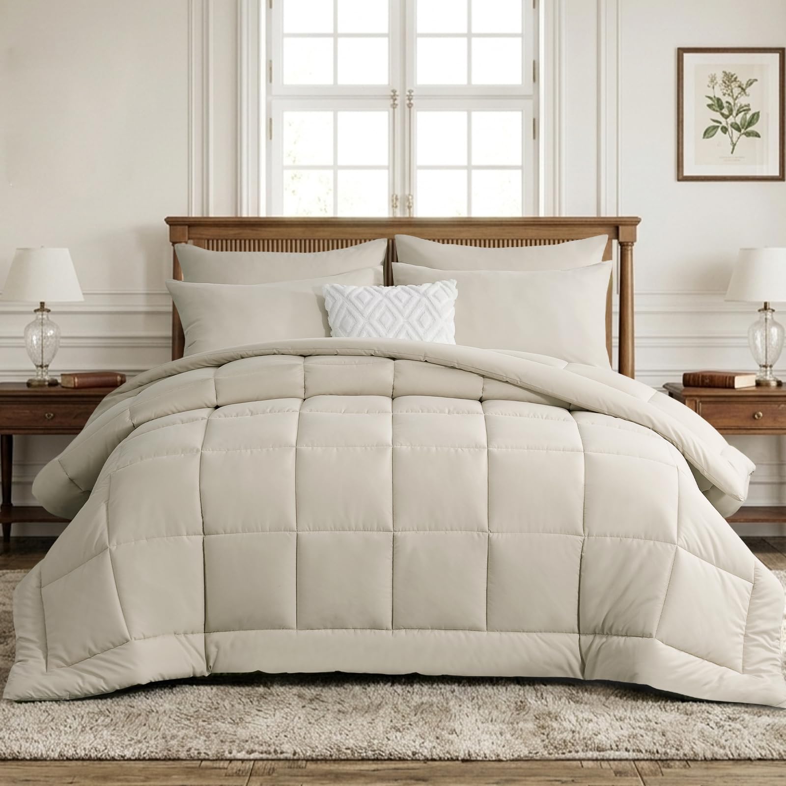 RUIKASI Coverless Duvet Double 10.5 Tog - Bed Quilt All Year Round Luxury Hotel Comforter with Corner Tabs Soft Touch Machine Washable 300GSM,200x200cm Beige