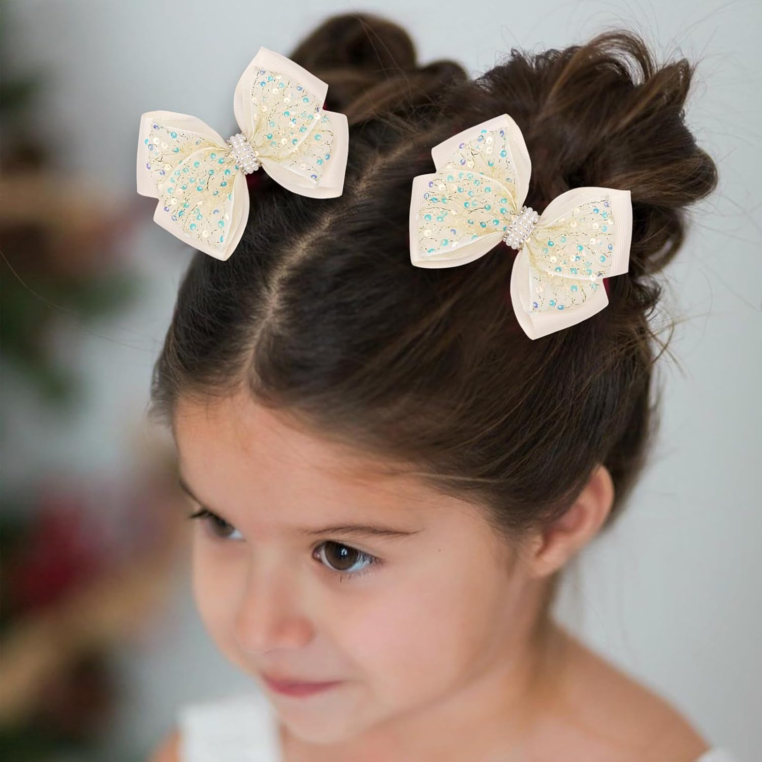 KISZU 4.5 Inch Sequin Glitter Hair Bows Clips, Sparkling Bling Little Bow HairPins Hair Accessories for Baby Girls Kids Children Teens and Women image 3