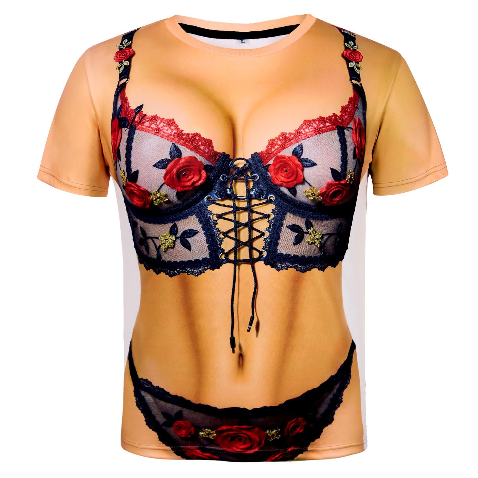 Goodstoworld Unisex 3D Fake Abs T Shirts Shredded Chest Printed Short Sleeve Costume Novelty Tees Shirt