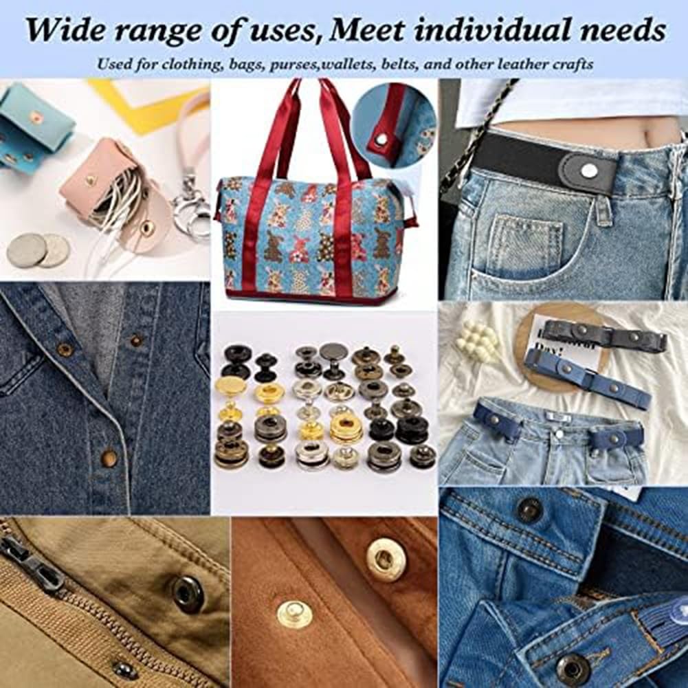 Dedjgoo Leather Snap Fasteners Kit, 120 Set Metal Snap Buttons Press Studs with 6 Setting Tools, for Clothes Bracelets Jackets - Image 2
