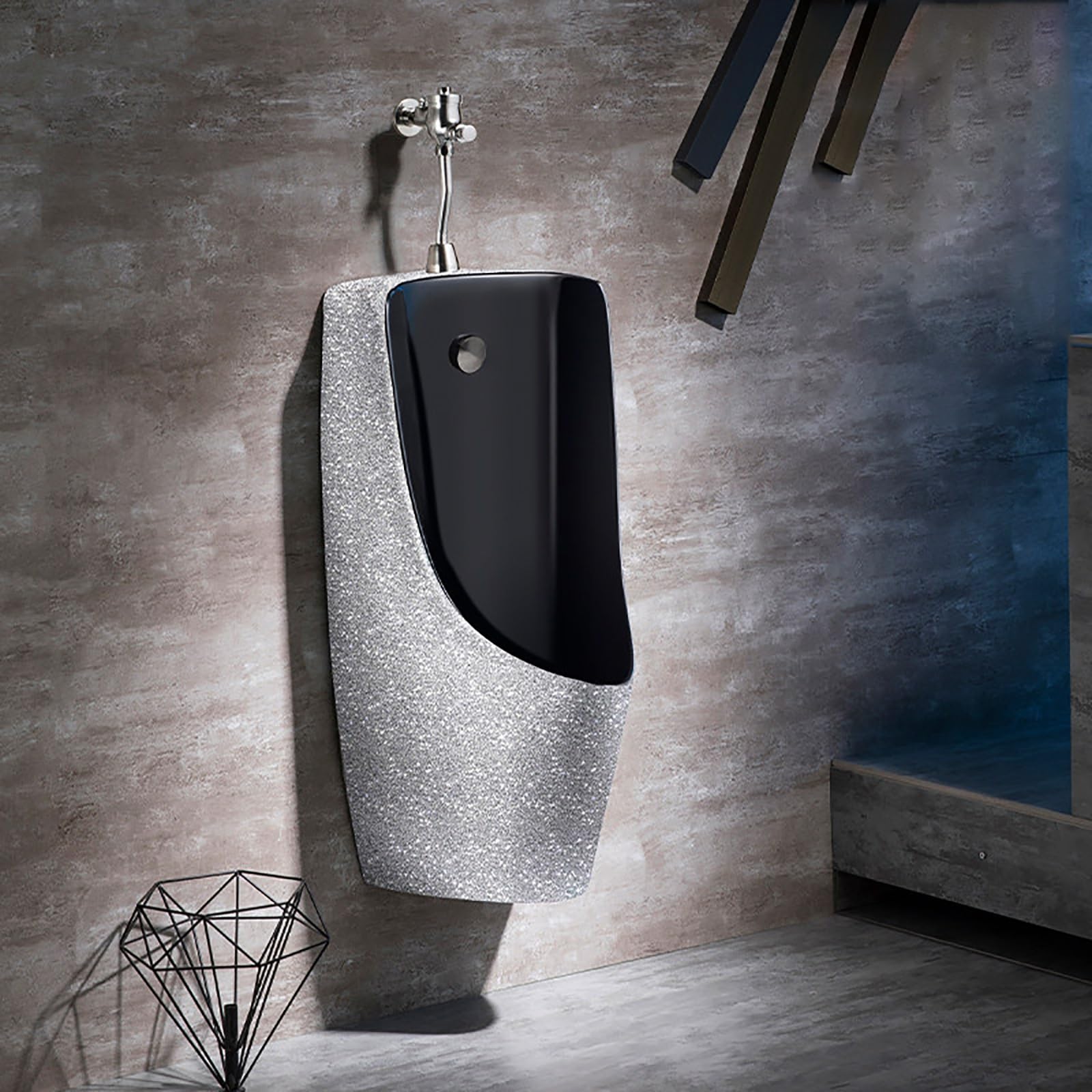 Eiwitany Glitter Ceramic Wall-mounted Men's Urinal with Manual Flush and Splash-proof Design, Modern Style for Home, Bar, Hotel, Commercial and Outdoor (Manual)