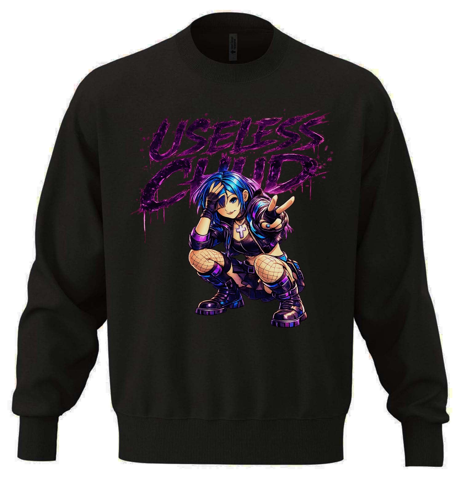 Edgy Girl Making Peace Sign Unisex Oversize Mieszanka Bawełny Ciężka Bluza Czarna