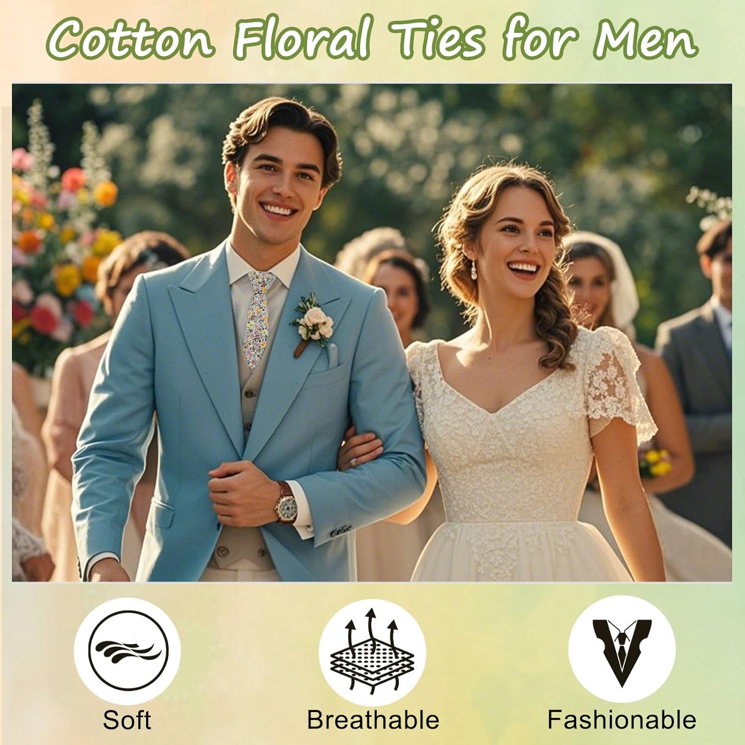 Skinny Ties for Men Self Tie Mens Tie, Cotton Floral Neckties for Men Accessory Wedding Party Business Casual - Image 5