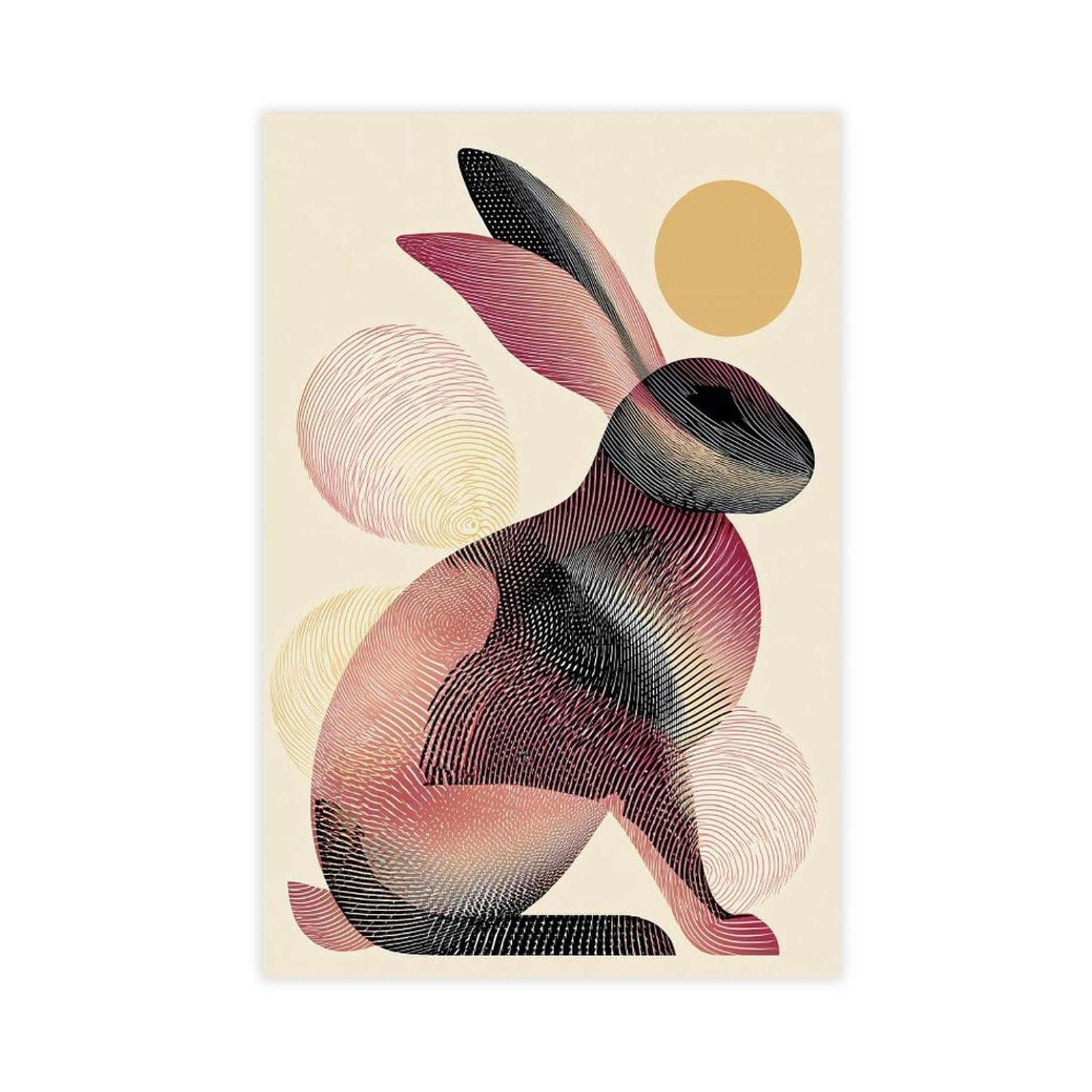 Ywtjax Unframe-Style Abstract Rabbit Sun Poster Canvas Poster For Living Room Decor Gift