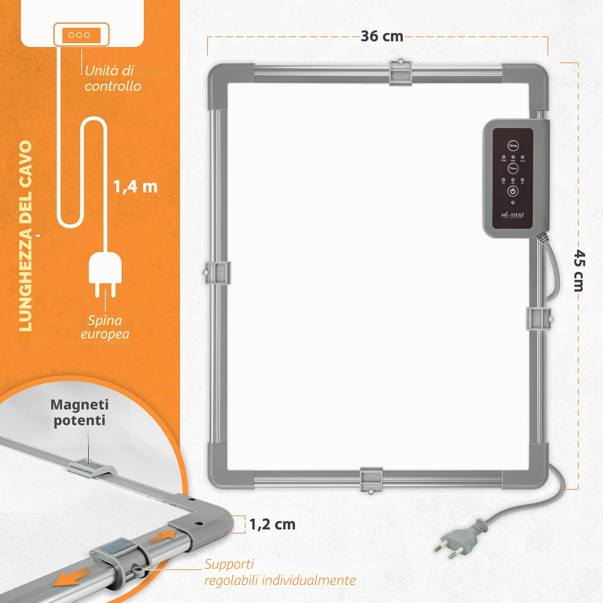 Riscaldamento da scrivania a infrarossi, 36 x 45 cm, piastra termica 117 W, per ufficio, casa, ufficio, casse, banchi di ricezione, informazioni sotto tavolo, supporto magnetico