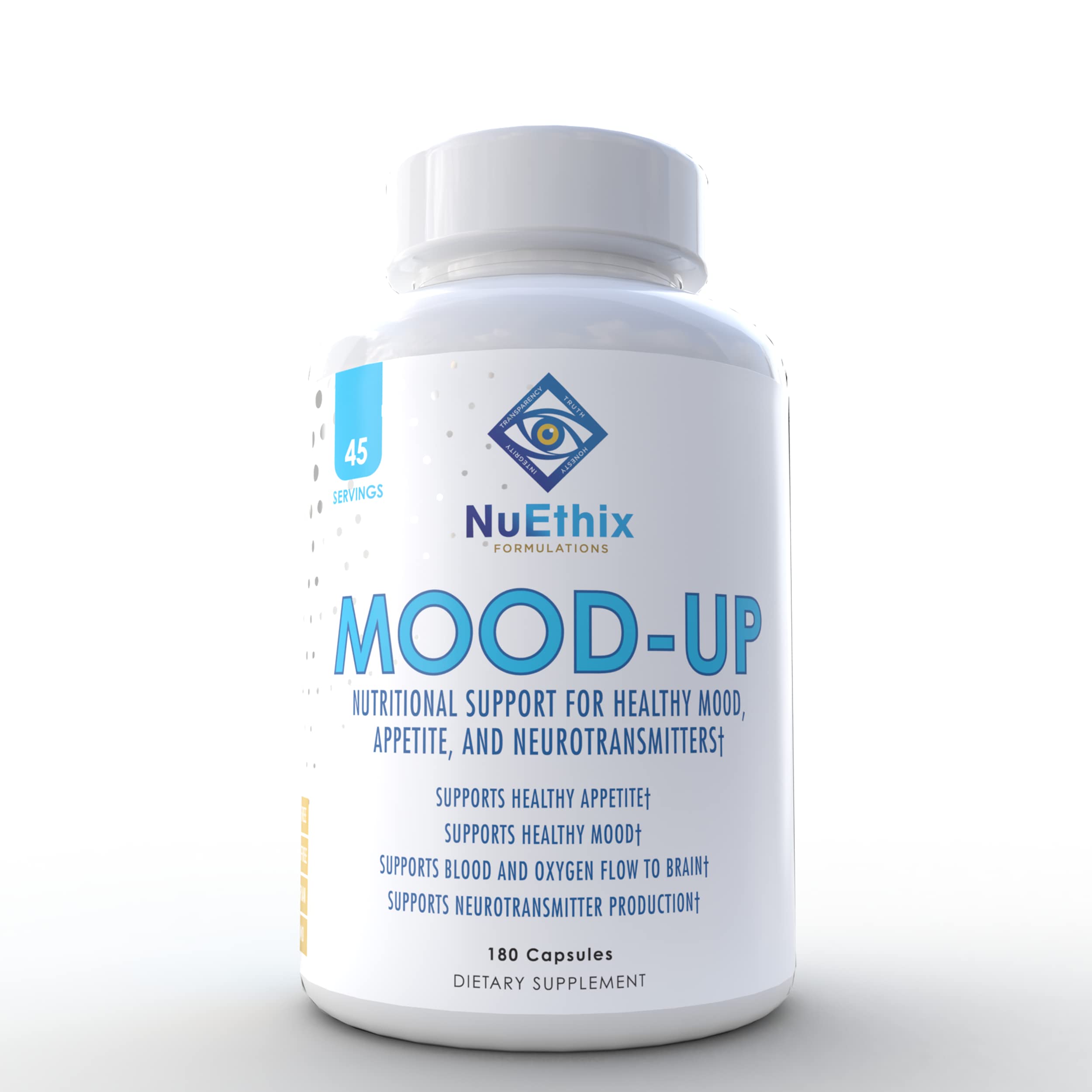 NuEthix Formulations Mood-Up - Stress Relief, Mood & Sleep Supplement - 5-HTP, Rhodiola Rosea + More - Natural Energy & Hormone Support - Non-GMO - 180 Capsules