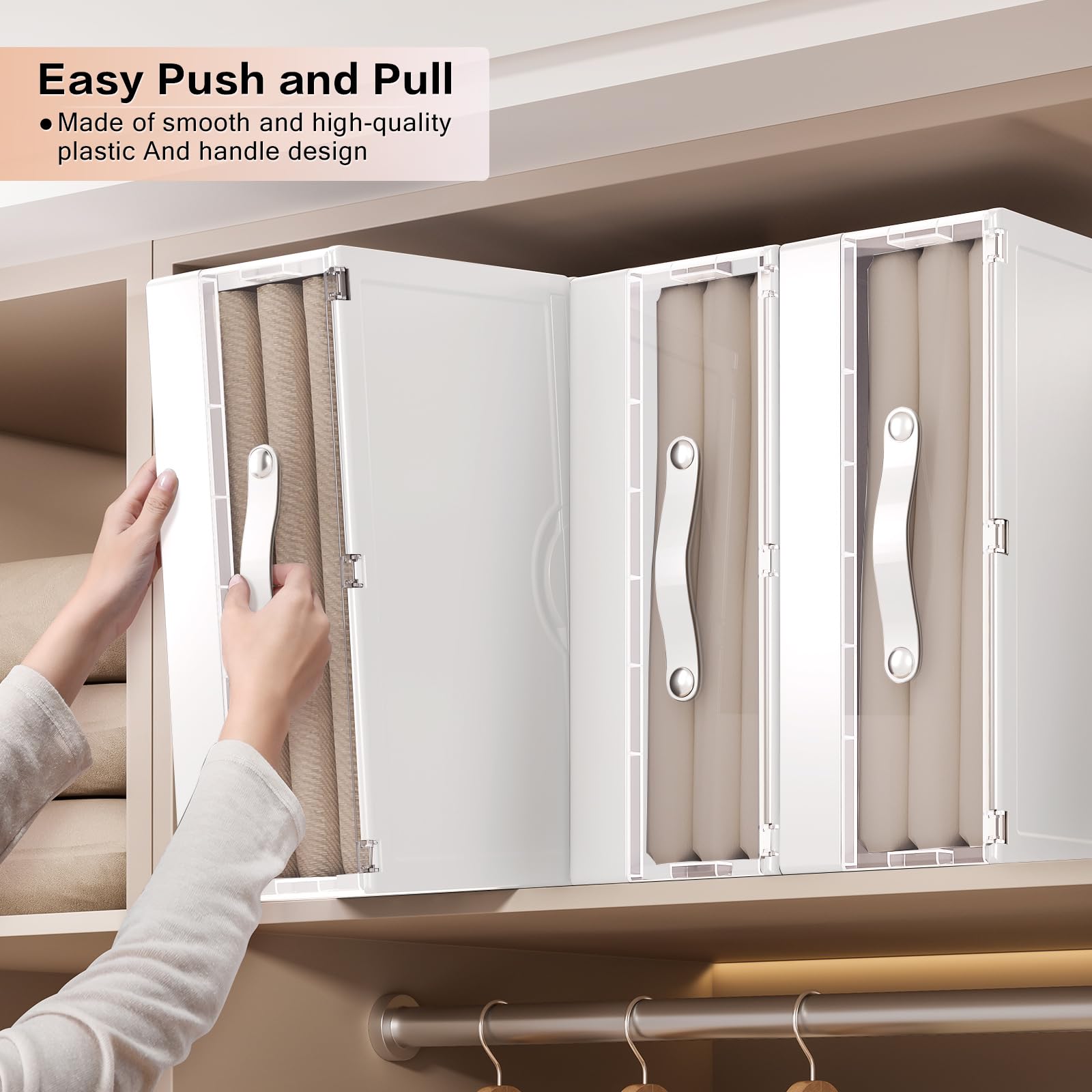 GUDEMAY Unterbett Aufbewahrungsbox, Kleiderschrank Kunststoff Aufbewahrung Bettwäsche Organizer Faltbar mit Griff, Unterbettkommode Ideal für Bettlaken, Decken, Bettbezüge, Kleidung - 4er-Set Weiß