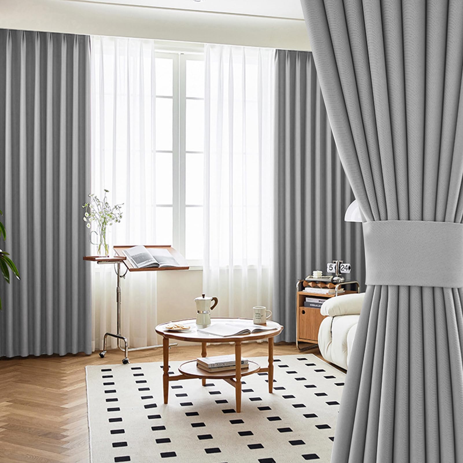 DAYONG 2 Pieces Curtains Blackout For Bedroom,Insulation Noise Reduction Block-sun Window Drapes For Livingroom Kids Bedroom Study (150cm *270cm, Grey)