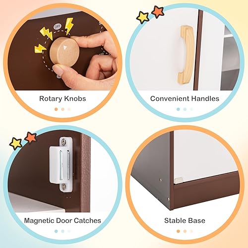Miniatura 7 de HONEY JOY Juego de cocina esquinera para niños, cocina de madera definitiva para niños pequeños, lavadora, máquina de hielo, fregadero, microondas,