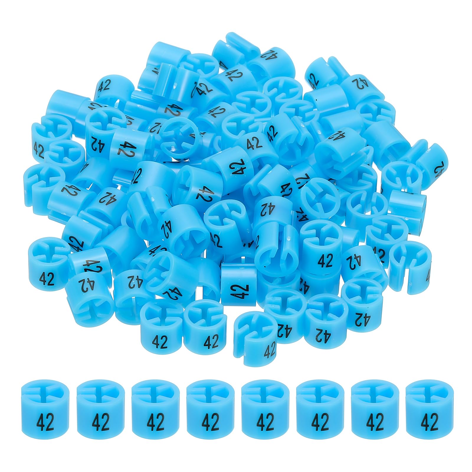 PATIKIL 100 Pcs Clothes Hanger Markers Number 42 Tags Fit 3mm Rod Garment Size Tag Hanger Clips Round Color Coding Label for Clothing Hangers, Blue