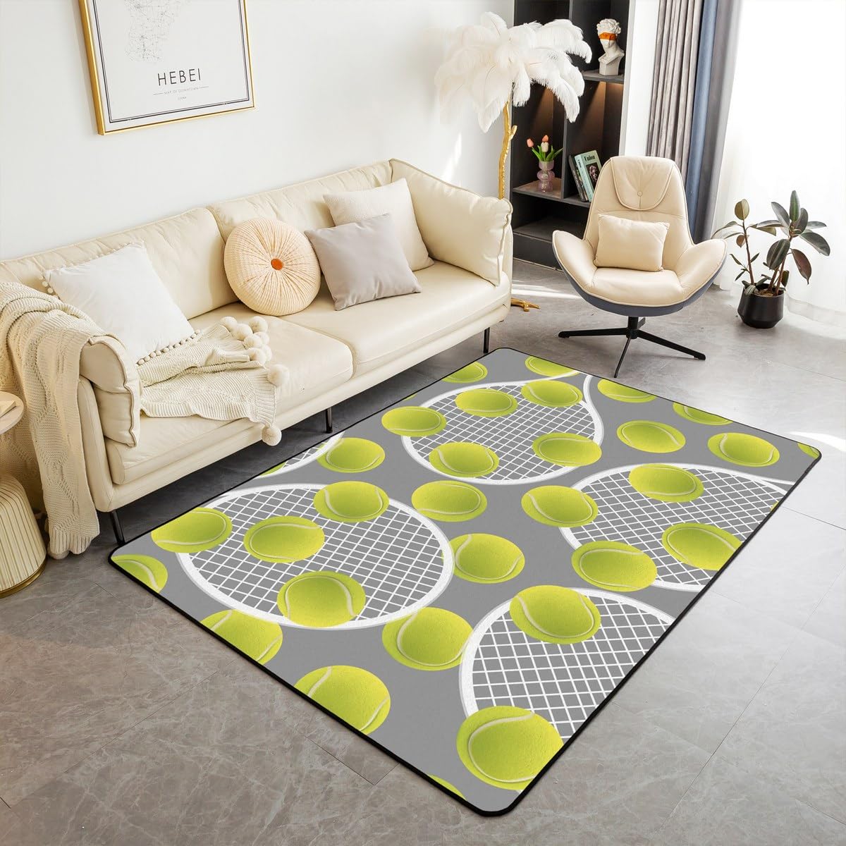 Tapis de salon tennis 3D grand format 150x200cm lavable et confortable