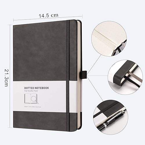 Miniatura 3 de RETTACY Paquete de 2 cuadernos de cuadrícula de puntos A5 con 160 páginas numeradas por paquete, papel sin ácidos de 120 GSM, tapa dura de cuero,