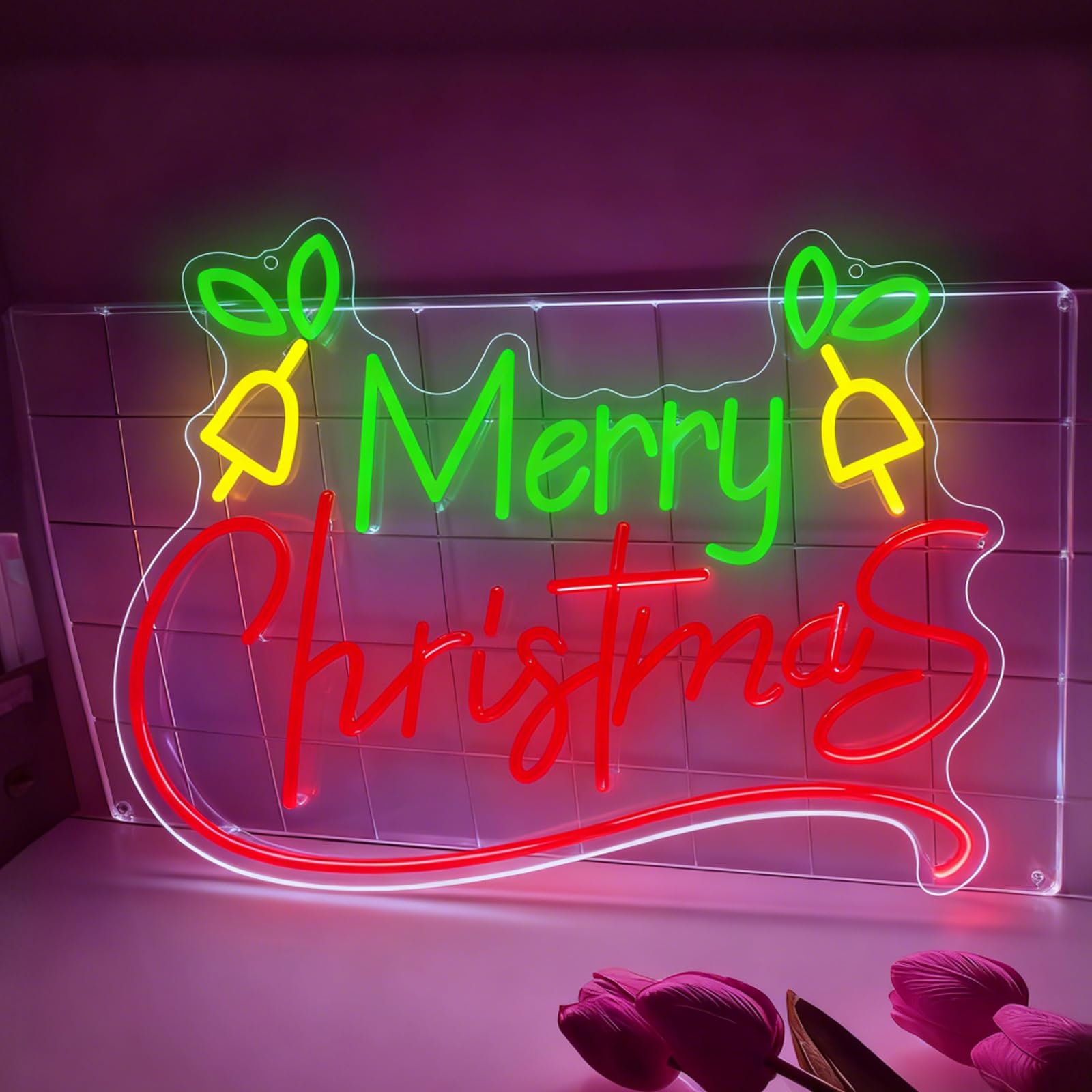 Merry Christmas Neon Sign Merry Xmas Neon Sign Neon Lights Signs LED Dimmable Light Up Sign with USB Powered Neon Signs For Wall Xmas Party Bar Home Decor Family Kids Living Room 16.53”X12.20”