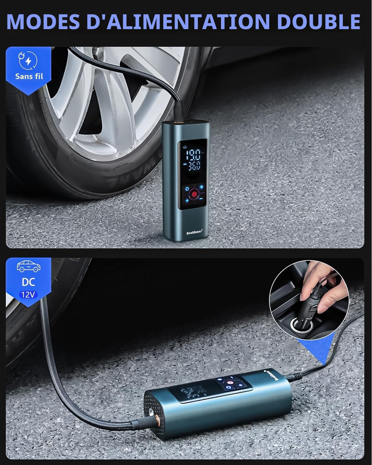 Neakhmer Mini compresseur sans Fil 150 PSI Pompe à air électrique avec Fonction de dégonflage – Pompe Portable pour Voiture, Moto, vélo