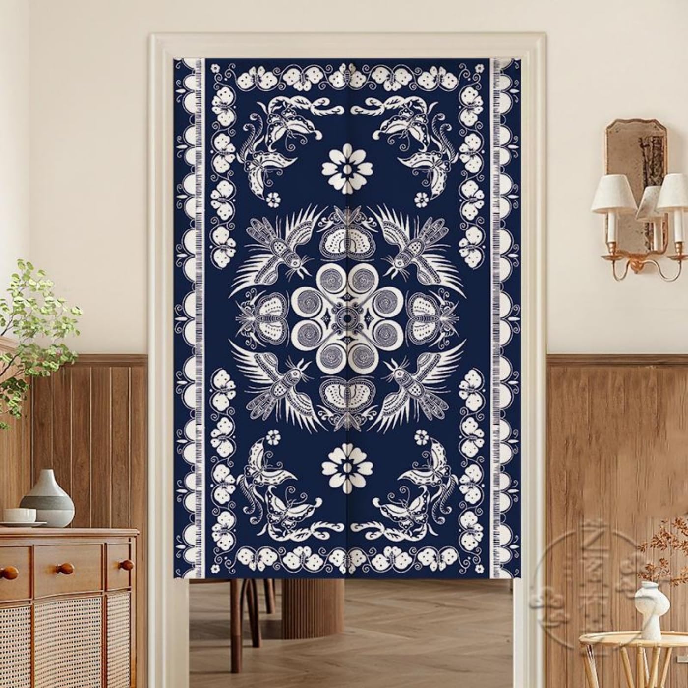 Guest Ruyunlai M01 Blue Pattern Japanese Noren Doorway Curtain, 100X150cm