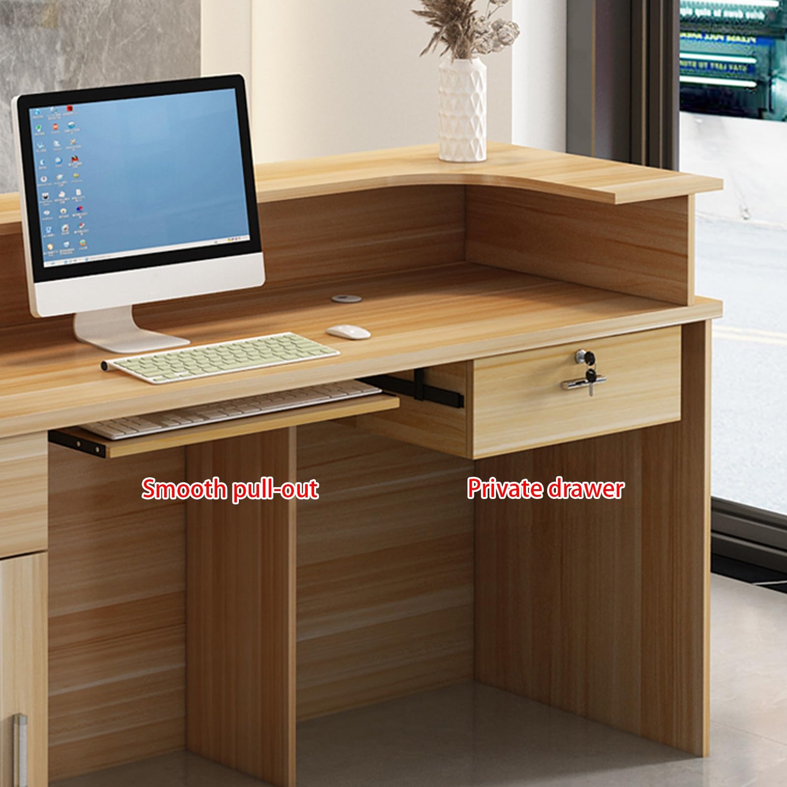 Empfangstheke, Büro-Rezeption, Rezeptionstresen Mit Abschließbaren Schubladen, Kassentisch for Den Einzelhandel In Der Lobby, Stehender Computer-Rezeptionstresen Aus Holz(Brown,39.3inchx100cm)