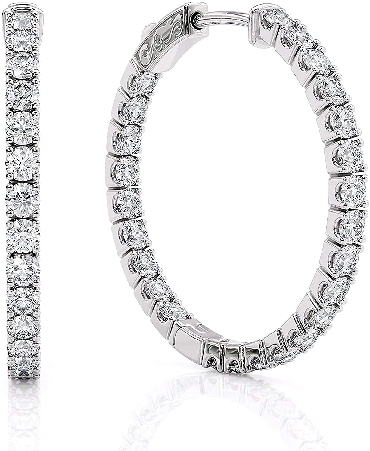 1 1 5 to 10 Carat Moissanite Inside Out Hoop Earrings for Women in 925 Sterling Silver G-H