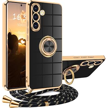 Case for Samsung Galaxy A56 5G with Strap Mobile Phone Case Samsung Galaxy A56 with Chain Cord Stand Scratch-Resistant Silicone Mobile Phone Chain Shockproof Protective Case for A56 5G Samsung Black