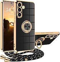 Cover for Samsung Galaxy A56 5G with Lanyard, A56 5G Samsung Case with Shoulder Strap, Shockproof Case 360° Metal Ring Kickstand Liteteptive Car, Cover for Samsung Galaxy A56 5G with Cord - Black