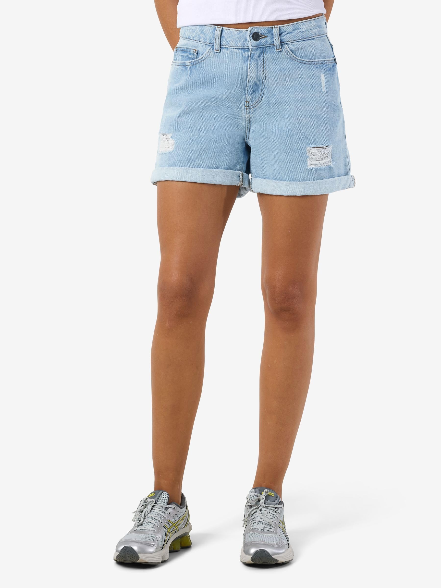 NOISY MAY Mujer Shorts Vaqueros con Roturas y Dobladillo Vuelto.