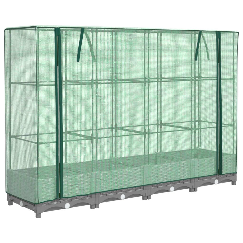 Homgoday Hochbeet mit Gewächshaus-Aufsatz Pflanzkasten Gemüsebeet Blumenbeet Blumenkasten Gartenbeet Pflanzbeet Frühbeet für Balkon Garten Terrasse Rattan-Optik 160x40x123 cm Hellgrau