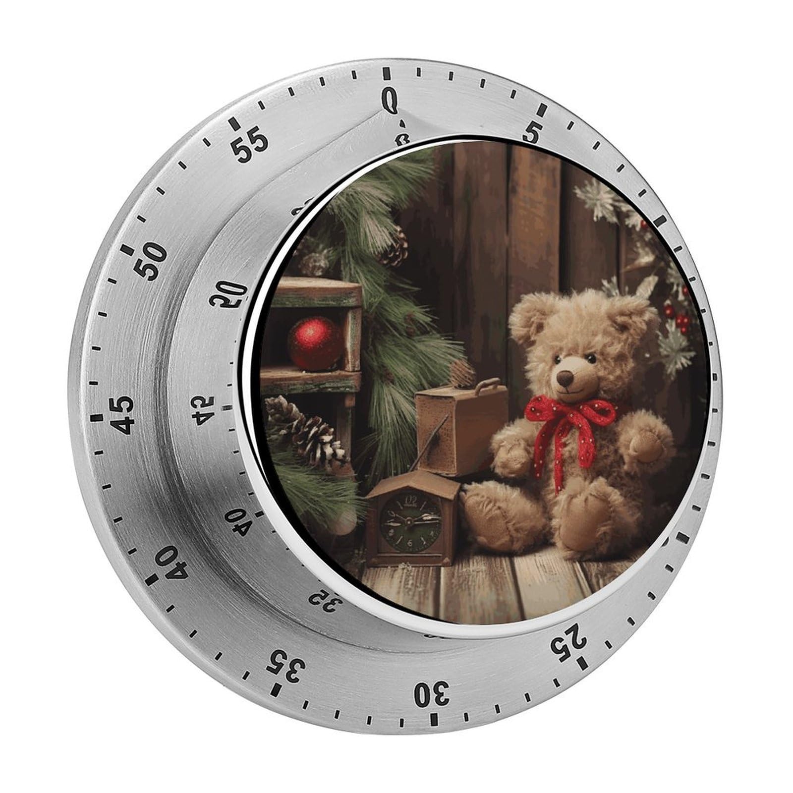 Xmas Tree Branch Bear Doll Visual Timer with Loud Alarm 60-Minute Kitchen Timers Exquisite Stainless Steel Body - Mechanical Desk Timer Countdown Clock for Cooking Chef Clock