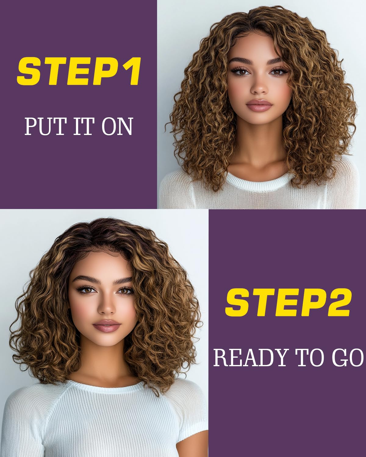 FASHION IDOL Short Curly Bob Human Hair Wig Precut Preplucked Glueless Wear and Go C-Type Part Lace Wig 200% Density Upgraded Invisible Secret Glueless Human Hair Ready to Wear Wigs - Image 2