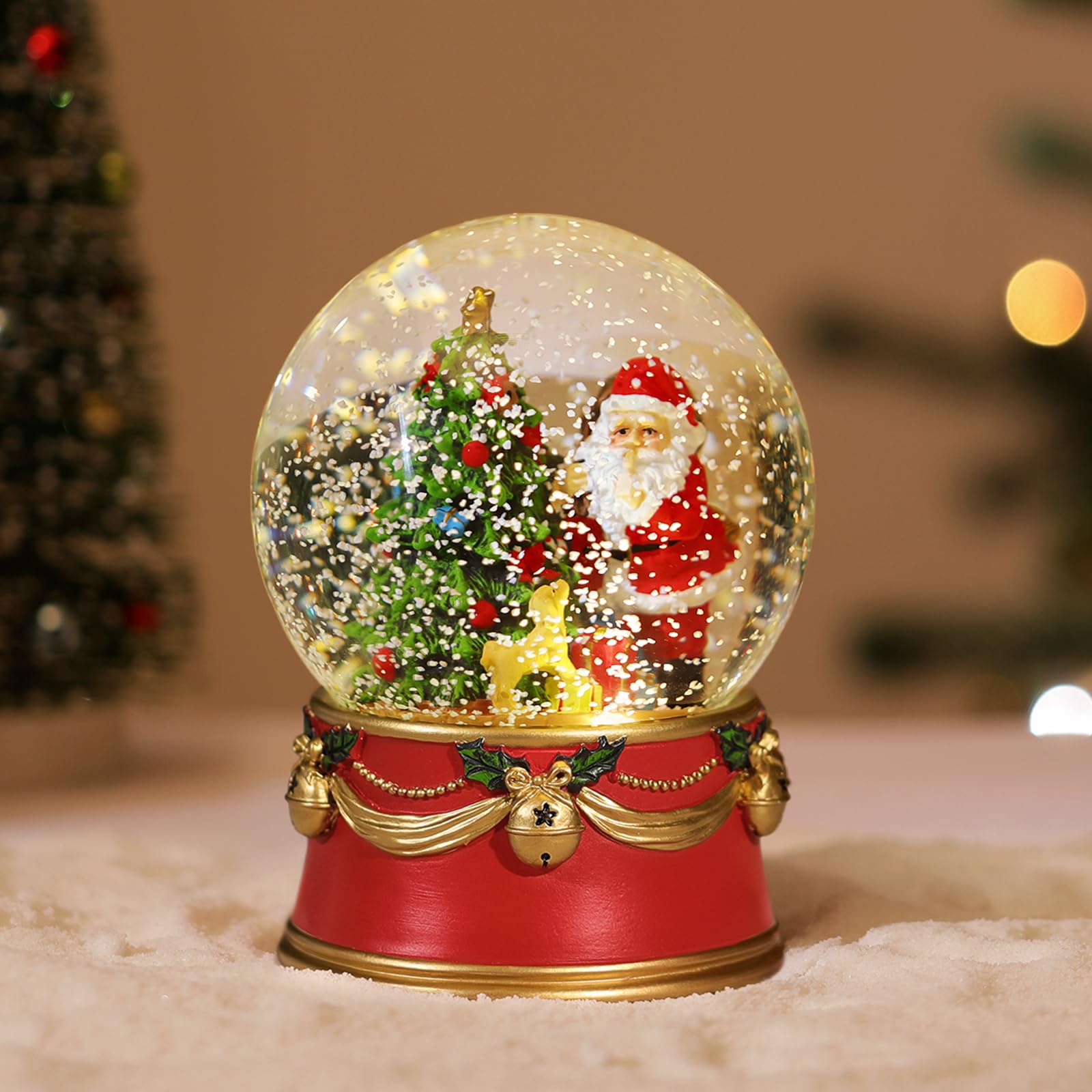 Lewondr Weihnachts Schneekugel Mit Weihnachmann - Elektrische Schneekugel Mit LED Lichtern Und Timer