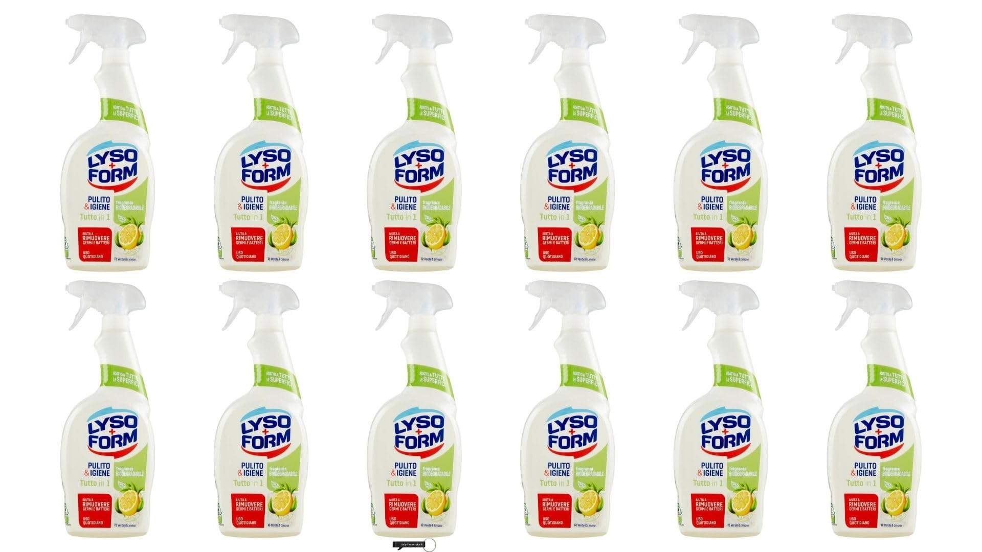Lysoform Pulito & Igiene - 12 sgrassanti tutto in 1, 700 ml, spray detergente con profumo di tè verde e limone, per cucina e bagno, con portachiavi Italy Shop Service in omaggio