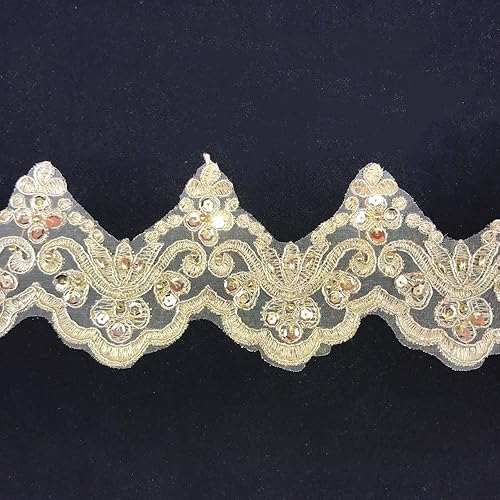 Miniatura 10 de 3.5 in de ancho con patrón de ondas pequeñas bordadas inelásticas, borde de encaje, cubierta de cortina para novia, ropa y accesorios (3 yardas en