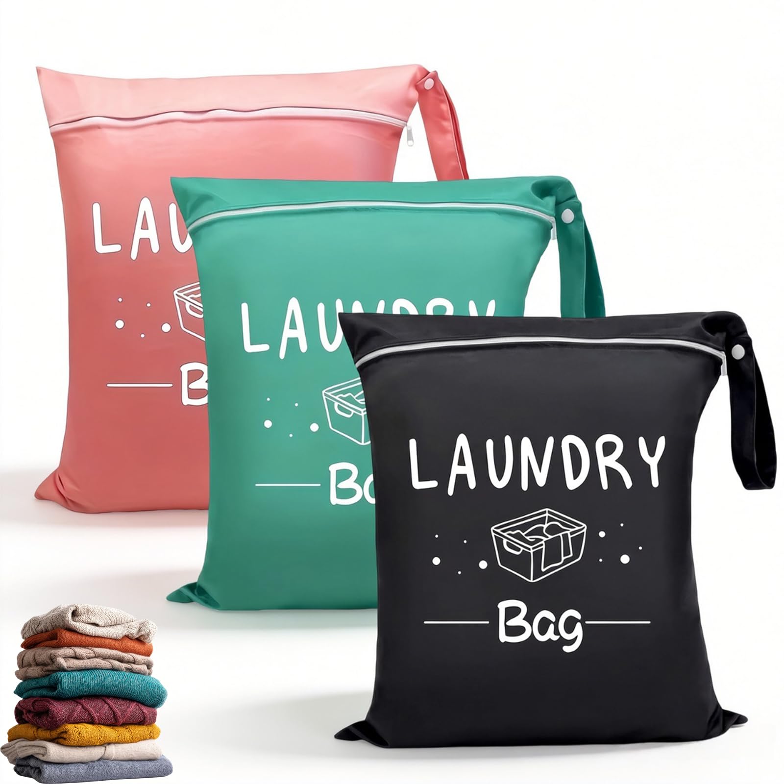 3 Pcs Travel Laundry Bag, 38 X 48 cm Laundry Bags for Travelling Dirty Clothes Bags with Zipper Wet Clothes Bag for Swimming Home Travel Holiday Camping