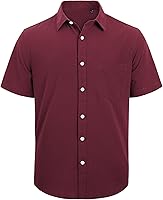 Vista 143 de J.VER Camisas de manga corta de lino y algodón para hombre, estilo informal, ligeras, con botones, para vacaciones, playa y verano, con bolsillo