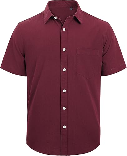 Miniatura 143 de J.VER Camisas de manga corta de lino y algodón para hombre, estilo informal, ligeras, con botones, para vacaciones, playa y verano, con bolsillo