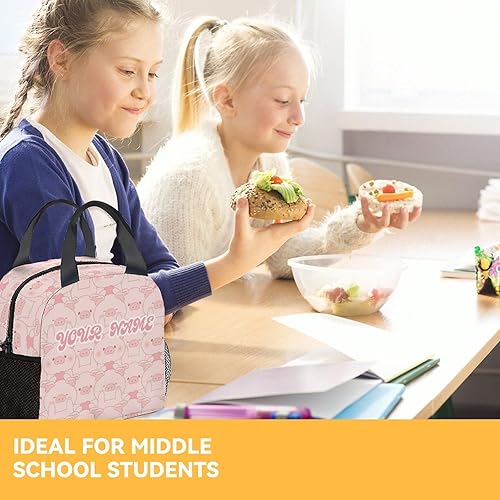 Miniatura 7 de Bolsa de almuerzo personalizada de cerdo para niños, pequeñas bolsas de almuerzo aisladas, lonchera reutilizable simple para niñas, bolsas de