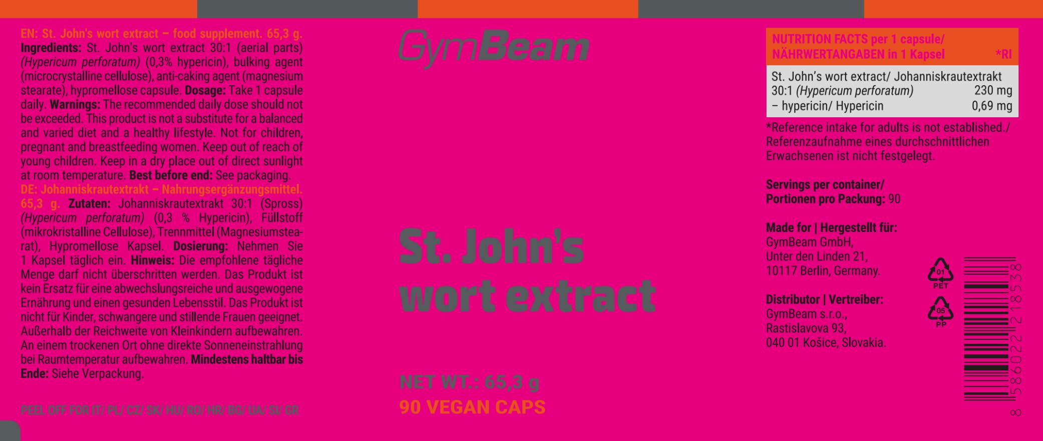 GymBeam Estratto Di Iperico - Integratore Iperico per Umore e Benessere: Per Sonno, Rilassamento, Digestione, Funzione Intestinale, Salute Della Pelle, Capsule Vegan - 90 cps