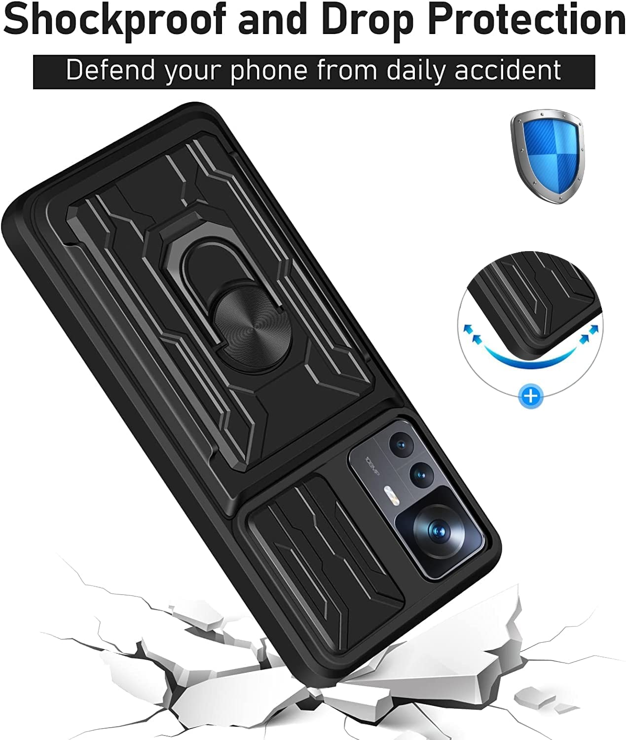 Coque Bumper Pour Xiaomi 12 Pro 12X 12 – Protection Rigide Avec Anneau Support, Magnétique, Noir, Neuf