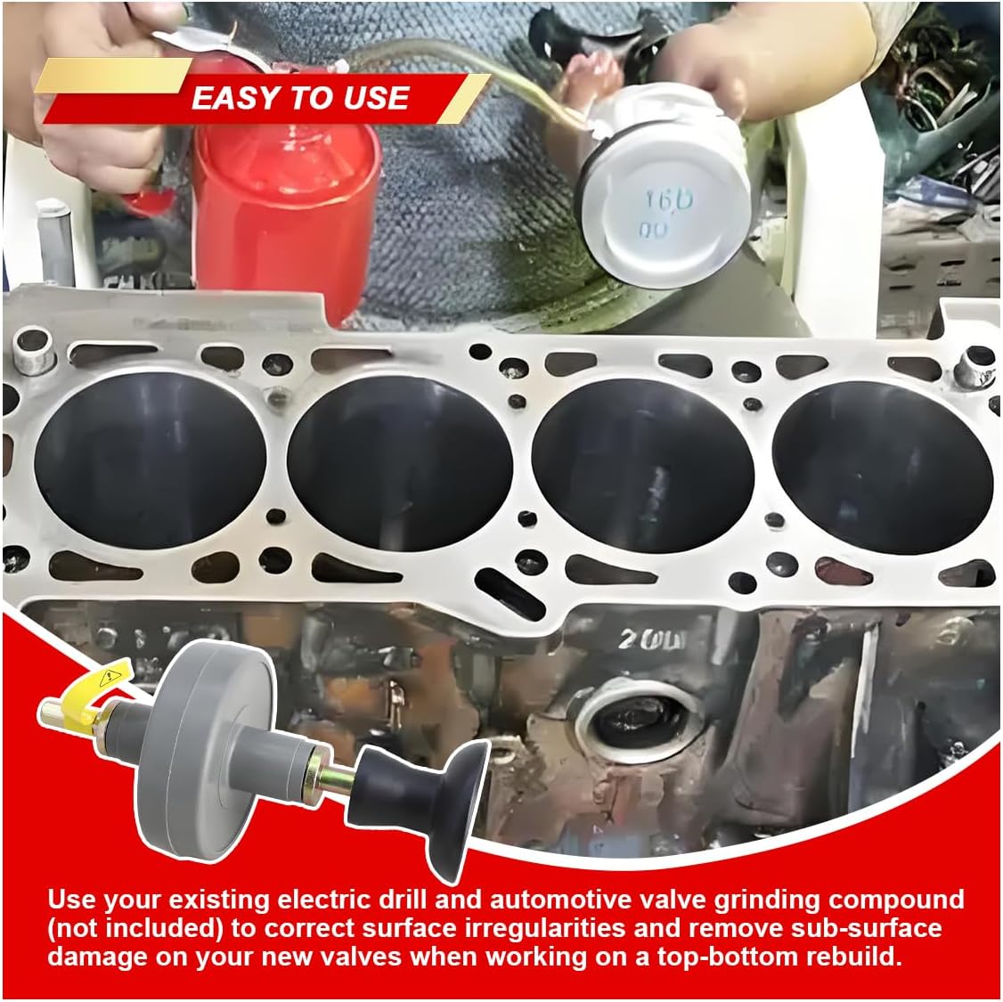 Valve Lapping Tool Kit, Grinding Attachment Tools for Valves with 5 Suction Plates, Universal Automotive Valve Repair Accessories for Small Engine with Operating Speed of 1000-1250 RPM
