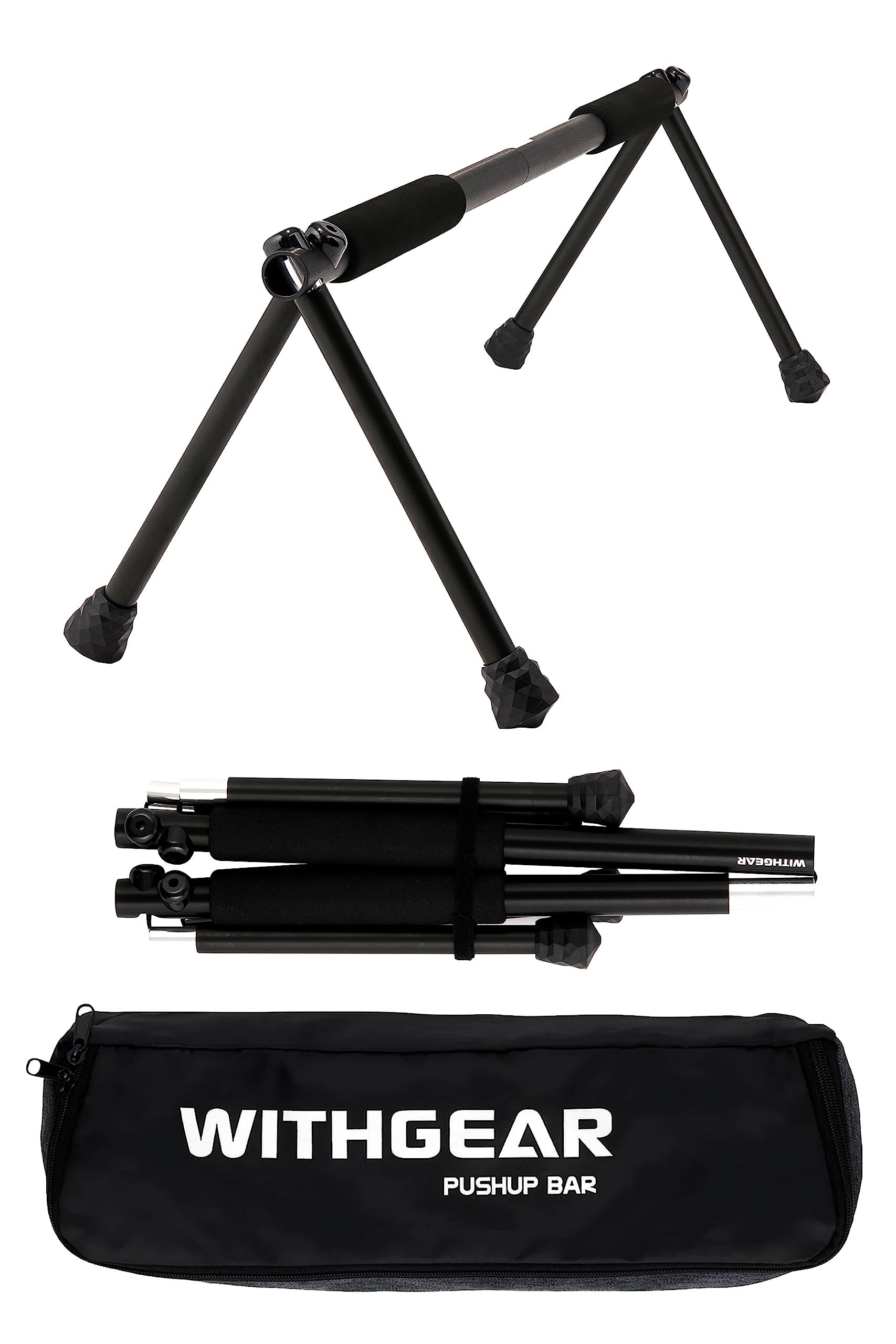 Withgear Folding Push Up Bar - Portable and Lightweight Sturdy Duralumin Metal Push Up Bars and Indoor and Outdoor Parallette Bar for Men and Women Swan Black
