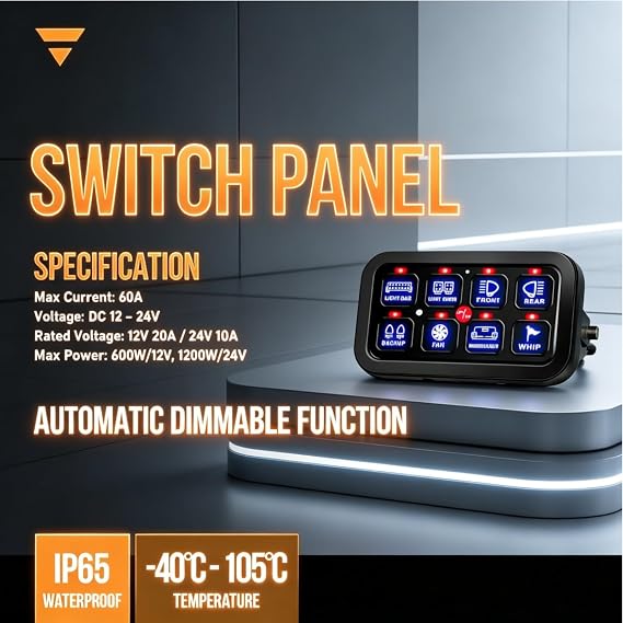 8 Gang Switch Panel Bluetooth RGB APP Control with Backlit Off Toggle