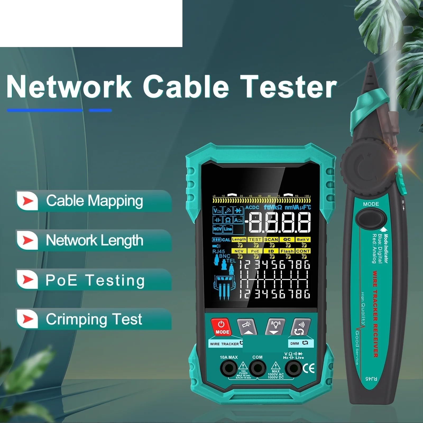Tester for cavi di rete 400M Misurazione della lunghezza Test POE 6000 conteggi Multimetro QC Crimpatura Cavo LAN Finder Strumenti(ET622)
