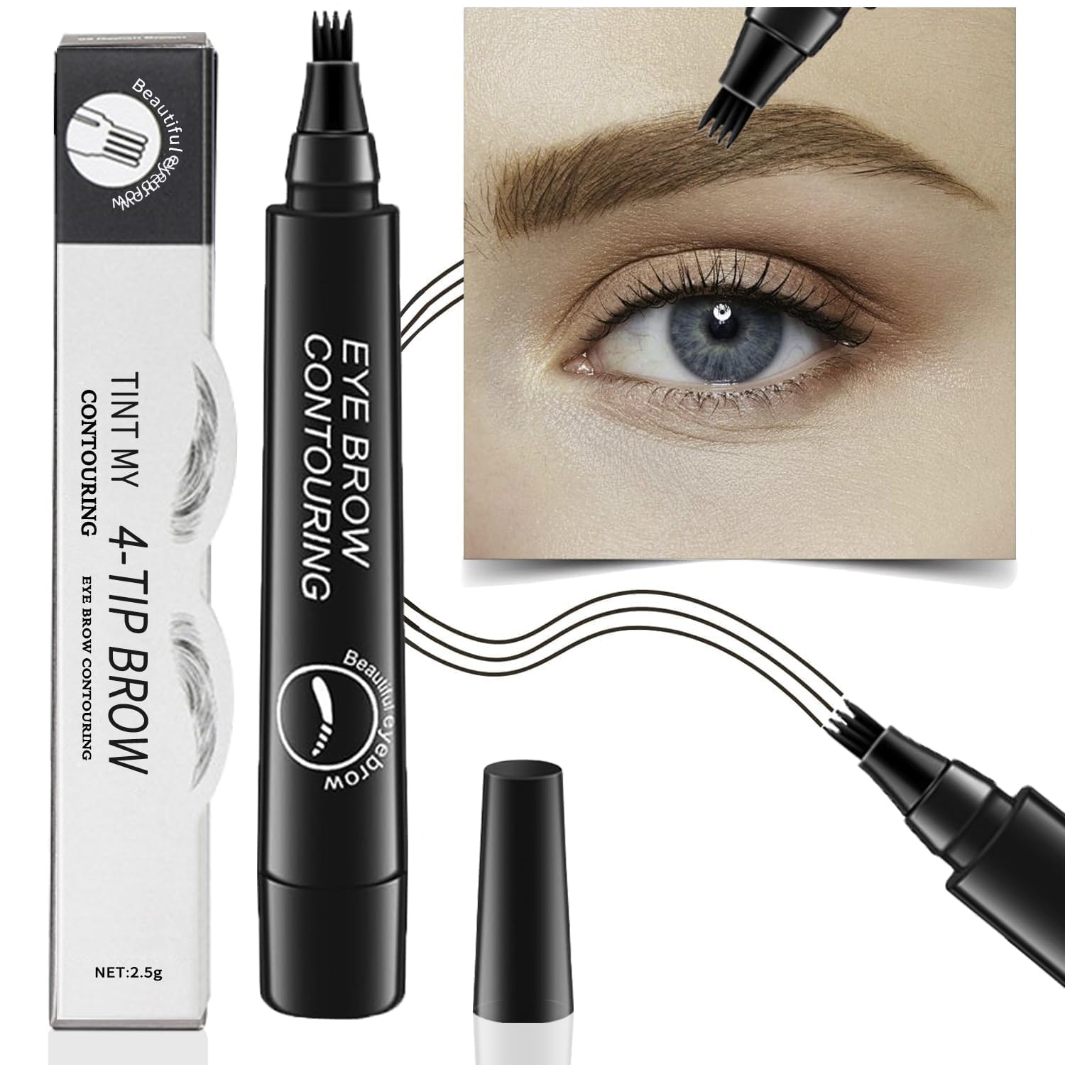 Eyebrow Pen,Eyebrow Pencil,4 Tip Microblading Eyebrow Pen Waterproof Brow Pencil, 3d Microblade Natural & Long Lasting, Waterproof and Smudge-proof,Tattoo Pen (Black)
