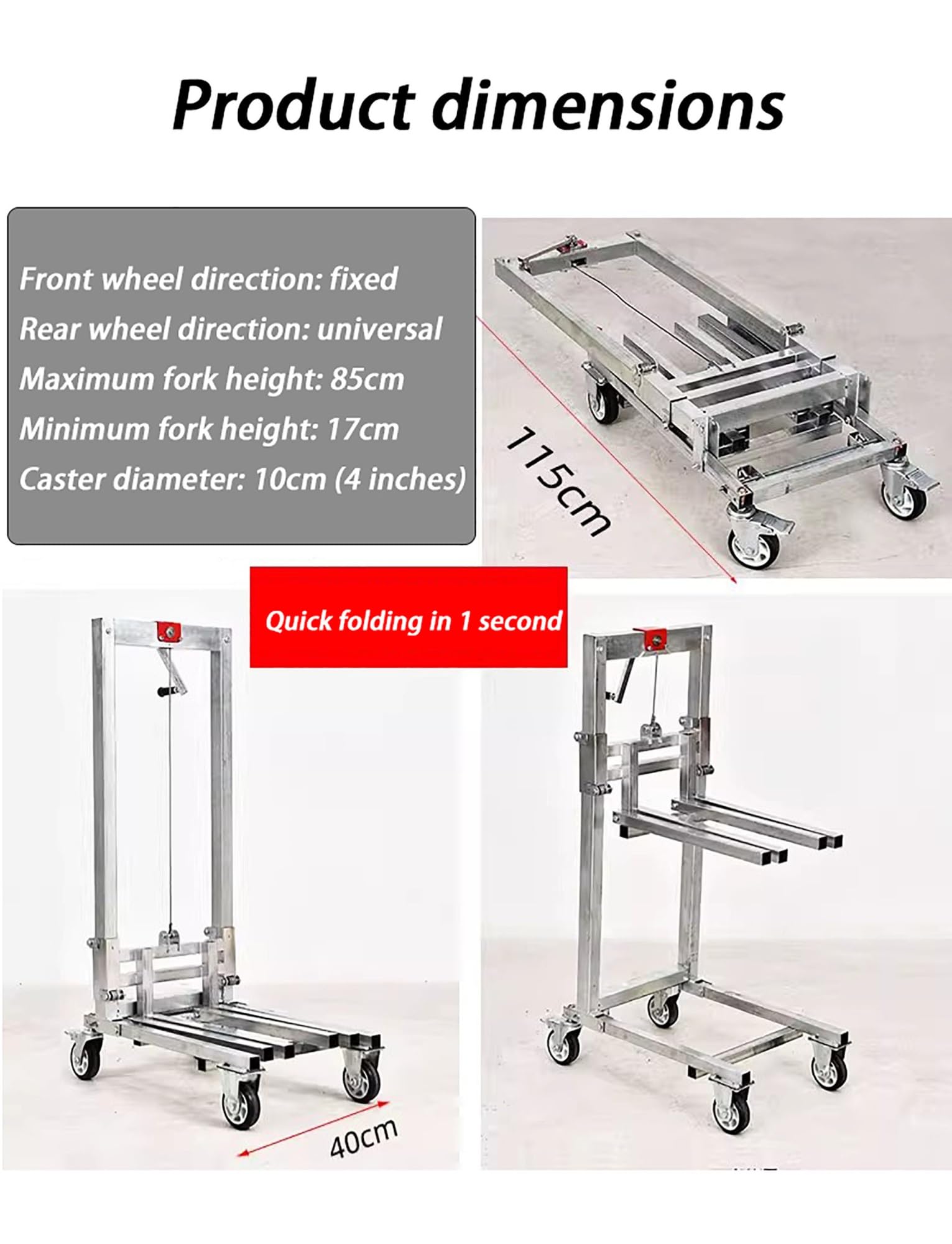 Carretilla elevadora manual de manivela, carretilla elevadora portátil para garaje y almacén, acero galvanizado, capacidad de 60 kg, ideal para manejo de materiales