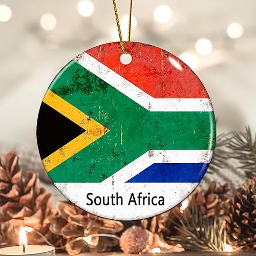 Miniatura 2 de Zyadsinoudor Christmas Round Ornament South Africa Flag Ceramic Ornament Pride National 3 Inch Double-Sided Printing Holiday Flags Ornament to