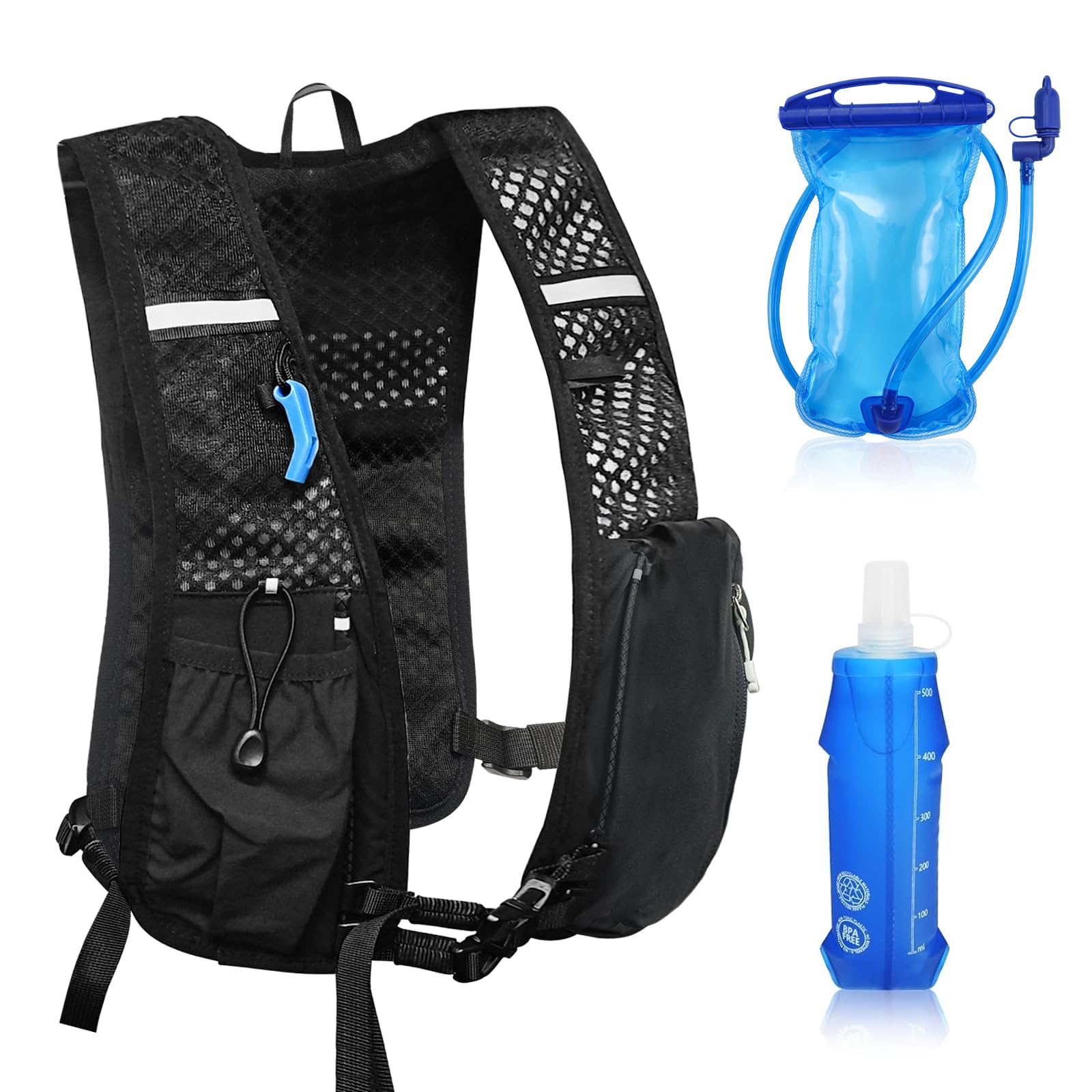 Gilet D'Hydratation Running Réfléchissant HMAKGG – 470 Ml Bouteilles, Poche Téléphone, Ultra-Léger Pour Course, Randonnée & Trail
