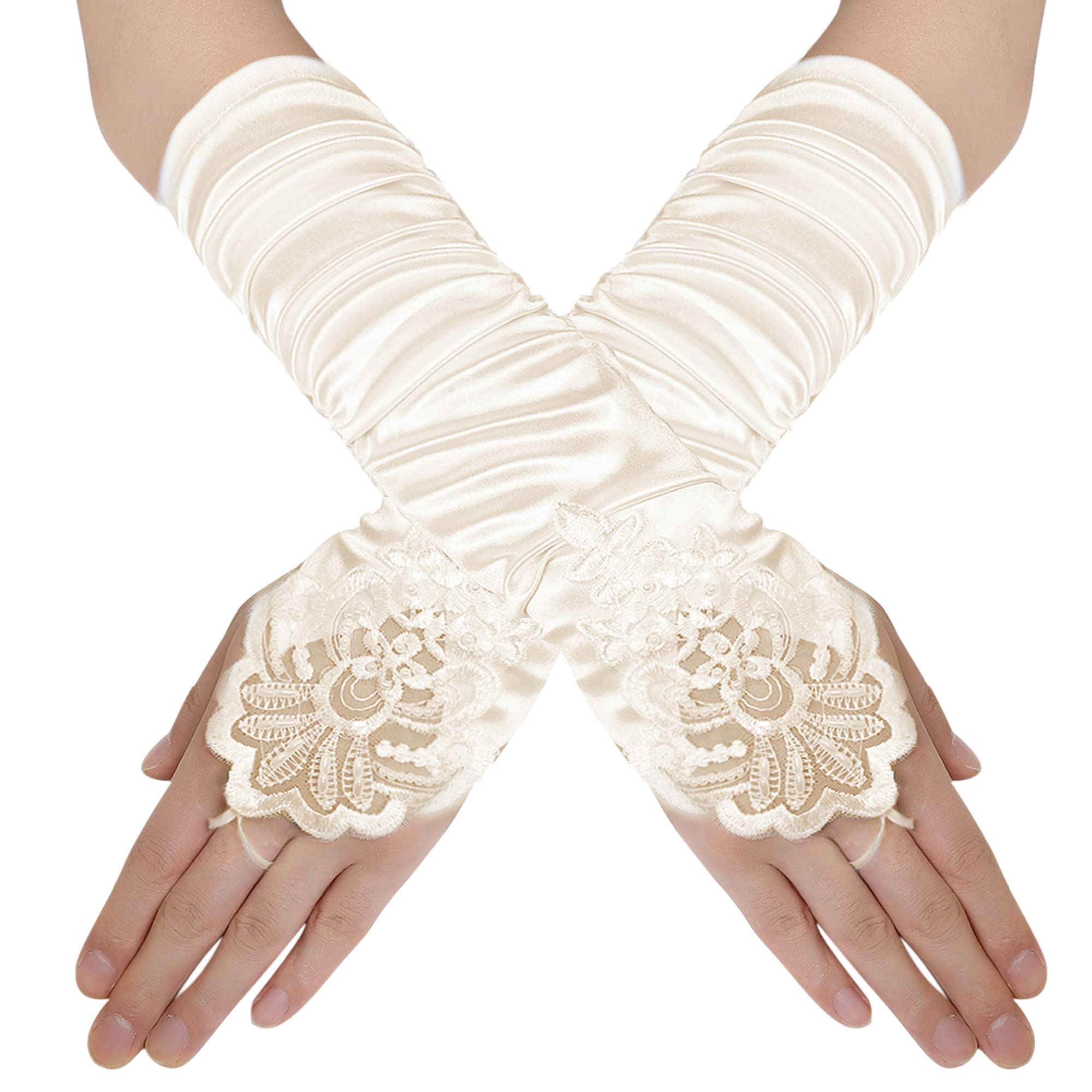 BABEYOND Wedding Gloves, Bridal Gloves, Lace Fabric, Fingerless, Floral Lace, Thin, Wedding Ceremonies, Receptions, Concerts, Parties, Feminine, Long
