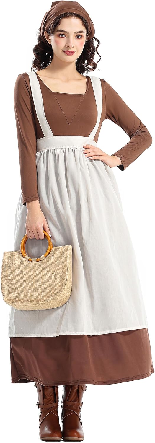 Colonial Prairie Dress, Pioneer Dress with Apron and Scarf, American Historical Costume - Image 4