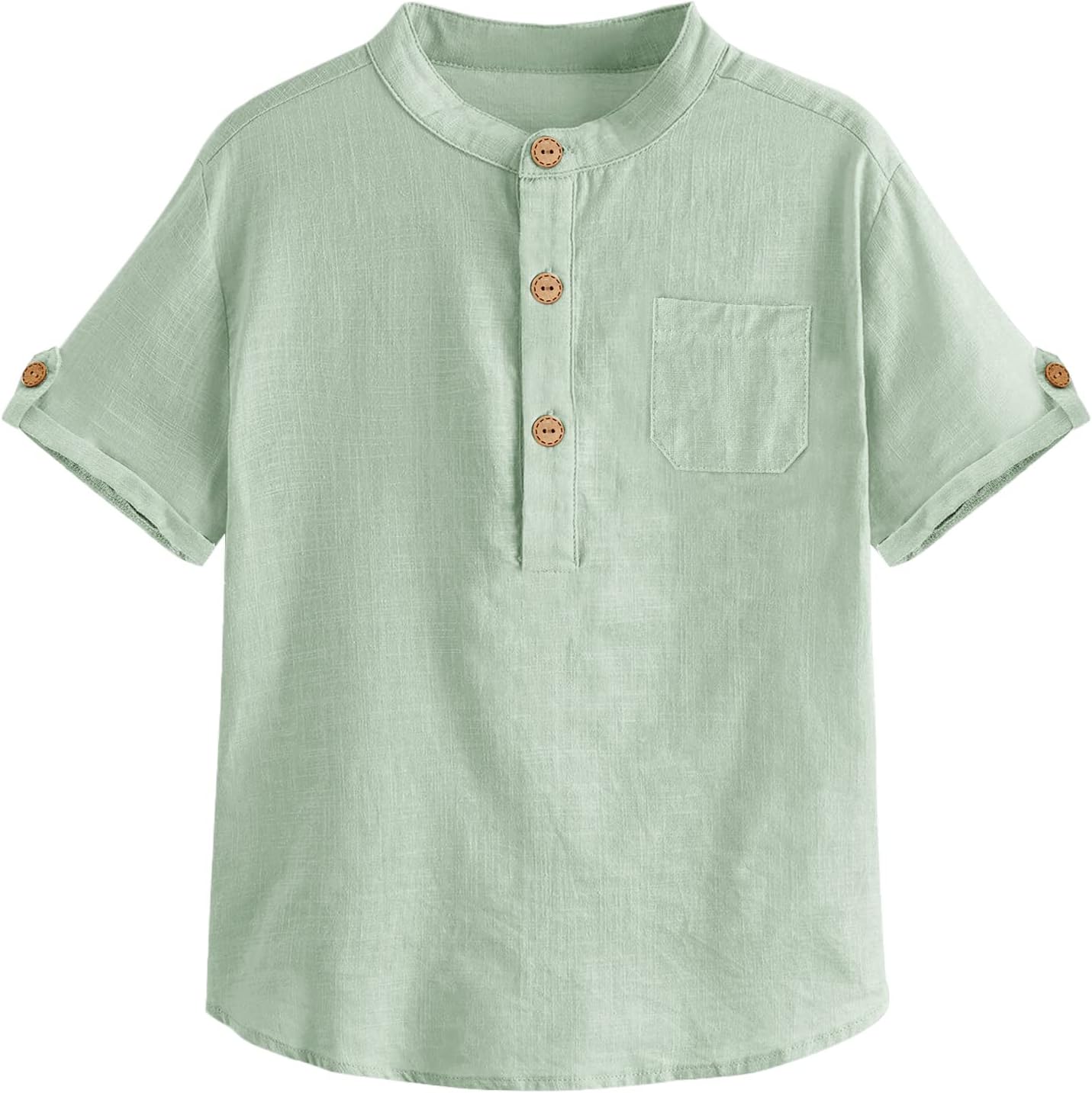Malliosse Boys Short Sleeve Henley Shirt Button Up Linen Cotton Dress Shirts Tees Tops with One Pocket