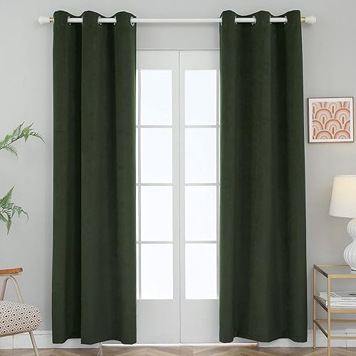 Miniatura 8 de FY FIBER HOUSE Cortinas opacas de terciopelo verde oscuro para sala de estar, modernas cortinas con aislamiento térmico de lujo para decoración del